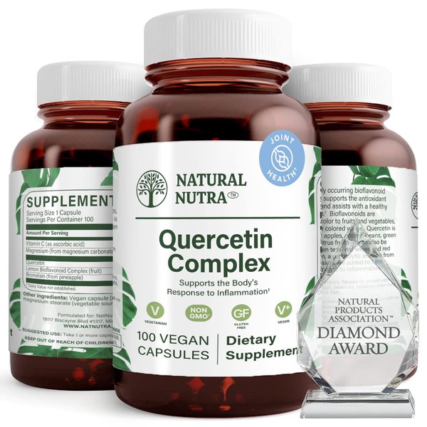 Natural Nutra Quercetin Complex with Bromelain and Vitamin C Citrus Bioflavonoid Supplement, Allergy Relief, Promotes Liver Health, 100 Vegan and Vegetarian Capsules