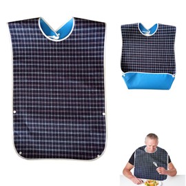 Adult Bib, Waterproof Bib, Dining Apron, Seniors Bib, Clothing Protection, Washable, with Press Studs, for Men and Women, Elderly Disabled, blue