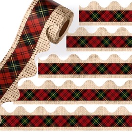 Fuutreo 32.8ft Christmas Buffalo Plaid Bulletin Board Decoration Light Scalloped Wave Border Trim for Winter Christmas Holiday Party Classroom School Decoration
