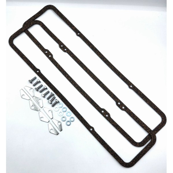 Unbranded SB Chevy Cork Valve Cover Gaskets With Chrome Bolts
