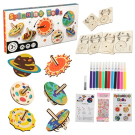 Strehknewen Wooden Spinning Tops for Children, Craft Set, 12 Pieces Tops for Painting and Crafts, Wooden Spinning Tops for Party Bags, Craft Set Children from 4-12 Years, Party Bags, Children's