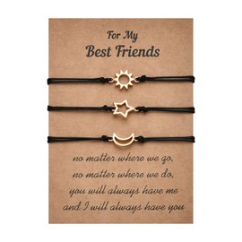 Best Friend Bracelets for Women Matching Long Distance Friendship Bracelet for 3 Gold Birthday Gifts for Bestie Graduation Gifts for Her Sun Moon and Star Bracelet Set of 3 Best Friends Gifts Ideas