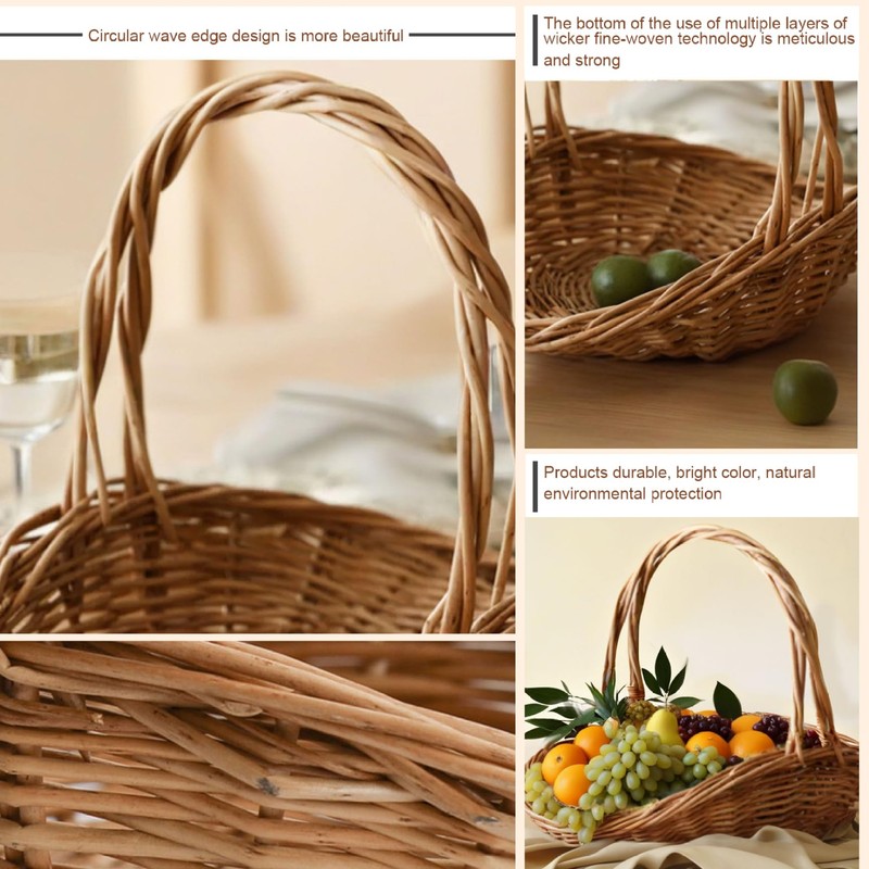 Wicker Basket With Handle 2PCS Garden Basket for Gathering Vegetables
