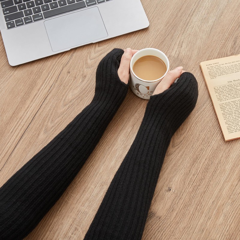 Gisimo 100% Merino Wool Arm Warmers Long Fingerless Gloves Knit