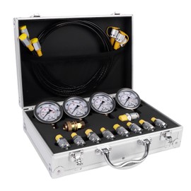 SINOCMP Hydraulic Pressure Test Kit with 4 Gauges 10/25/40/60Mpa, 3 Test Hoses, 10 Couplings, 1 Aluminum Case, Hydraulic Diagnostic Tester Set for Excavator Construction Machinery