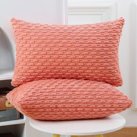 Madizz Pack of 2 Boho Corduroy Cushion Covers 12x20 inch, 30x50 cm, Coral Soft Decorative Throw Pillow Covers for Bedroom Sofa Pillow Shell