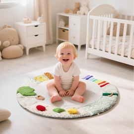 Macabaka Montessori Baby Play Mat for Early Learning, Tummy Time Playmat, Activity Mat with 5 Development Zones, for Motor Skills & Sensory Development, Baby Essentials Gift