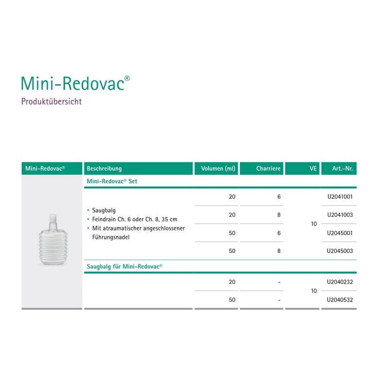 B. Braun Mini-Redovac Set with 20 ml Suction Bellow, Drain