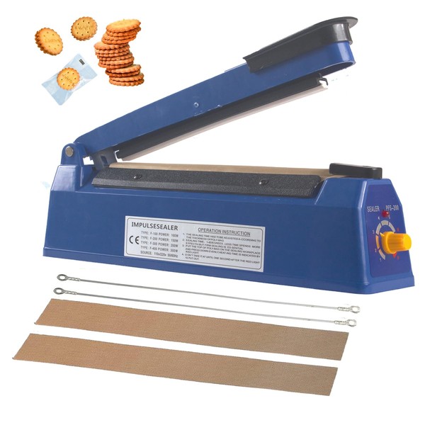 Impulse Heat Sealer 200mm, Manual Heat Seal Machine with Adjustable