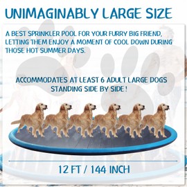 Lewtemi 12 ft Extra Large Non Slip Splash Pad 144" for Adult and Dog Giant Thicken Sprinkler Pool Summer Outdoor Fun Backyard Fountain Mat for Pet Dog(Classic Style)