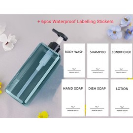 Abriclo Shampoo and Conditioner Dispensers 25OZ Refillable Large Shower Bottles 2Pack Hand Soap Dish Soap Dispenser with Waterproof Labels Square Pump Bottle for Bathroom and Kitchen- Blue, 750ml