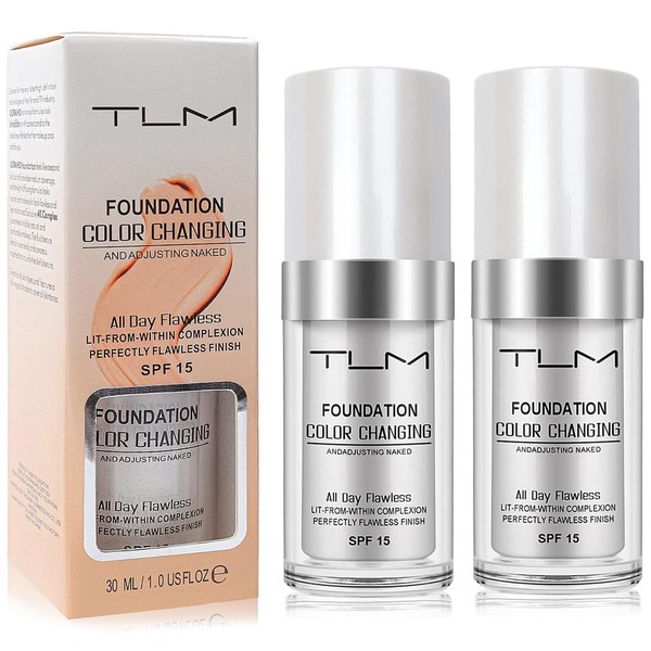 2 PACK TLM Color Changing Foundation Liquid Base,TLM Concealer Cover