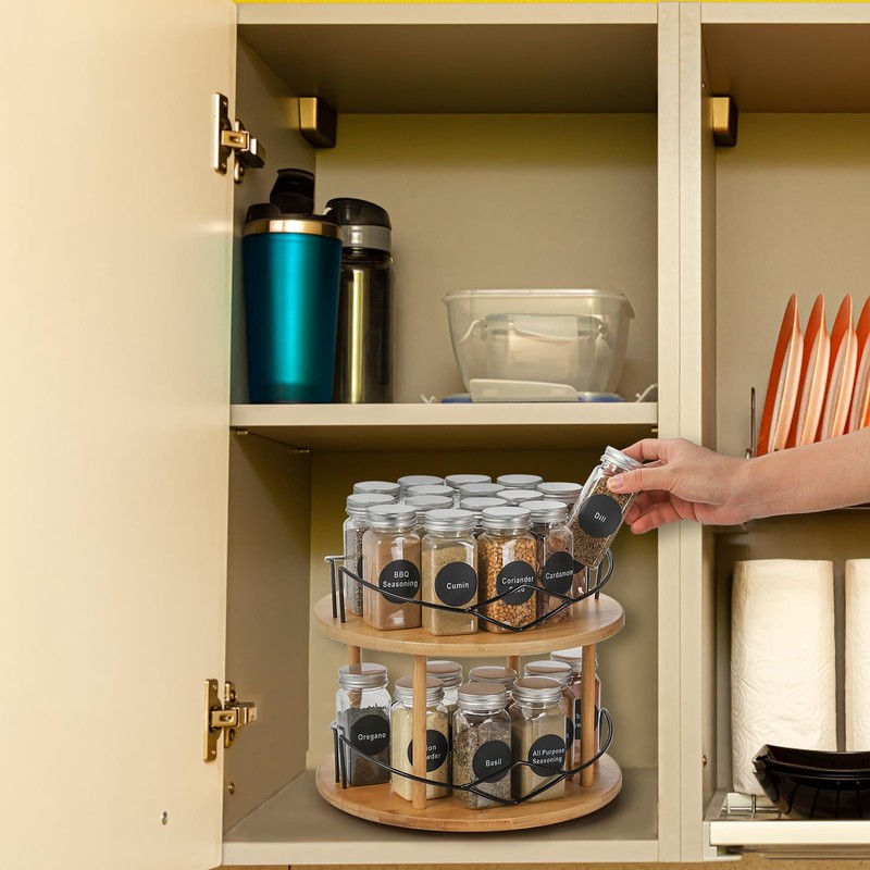 Yopay Lazy Susan Organizer 2 Tier, Bamboo Rotating Spice Rack