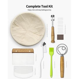 Komlyar Banneton Bread Proofing Basket, 9 inch Round Sourdough Starter Kit for Baking Fermentation, Bread Making Supplies Tools Set, Sourdough Bread Baking Supplies Accessories, Rattan Basket Gift Set