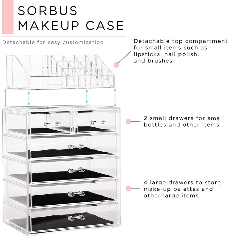 Sorbus Acrylic Makeup Organizer Set, 6-Drawer Vanity & Countertop Cosmetic
