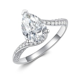 Molioaki Centre 2CT Pear Shaped Engagement Rings for Women S925 Sterling Silver 5A Cubic Zirconia Wedding Rings for Her, Non-precious metal, Cubic Zirconia