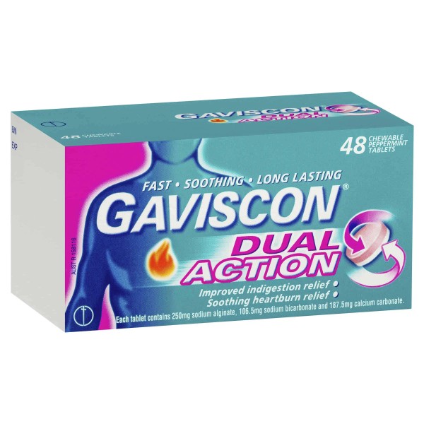 Gaviscon Dual Action Heartburn & Indigestion Chewable Tablets 48 Pack