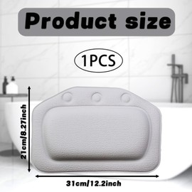 1 Waterproof Bath Cushion for Head and Neck, Bath Pillow, Soft PVC Material, 21 * 31 Cm, White, with Strong Suction Cups and Anti-Slip Texture, Ideal for Home Bathtubs and Spa Environments