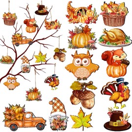 12Pcs Fall Hanging Ornaments Maple Leaf Pumpkin Tree Decorations Pinecone Fruit Thanksgiving Design Ornament Cute Fox Turkey Wooden Ornaments for Fall Thanksgiving Autumn Harvest Party Home Decoration