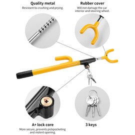 NiwNiw Vehicle Steering Wheel Lock,Heavy Duty Extended Anti Theft Device Security Car Lock with Adjustable Length Hook Clamp and 3 Keys Universal Fit for Sedan,Truck,Van and SUV