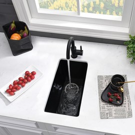 10 Inch Black Bar Sink Undermount-VASOYO 10x18 Quartz Small Kitchen Sink Single Bowl Outdoor Rv Sinks Wet Bar Basin with Bottom Grid