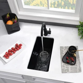 Black Bar Sink Undermount-VASOYO 10x18 Small Kitchen Sink Undermount Outdoor Rv Sinks Black Quartz Composite Deep Single Bowl Small Wet Bar Sinks with Bottom Grid