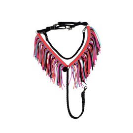 fringe breast collar paracord horse tack black, pink, orange, and turquoise