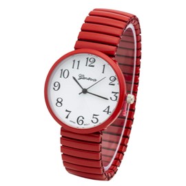 Blekon Collections Women's 36mm Case Plain Casual Stretch Band Watch Red