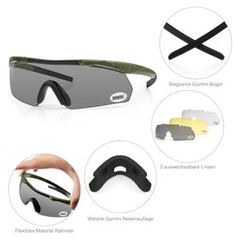 Feyachi Shooting Glasses with 3 Interchangeable Lenses, Safety Goggles Impact-Resistant Eye Protection, UV400 Protection (Army Green)