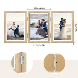 SIMDAO Collage Picture Frame for 3 Photos, 10 x 15 cm Wooden Picture Frame with Plexiglass, Multi Frame for Wedding, Family, Baby, Light Brown, 6 x 4 Inches