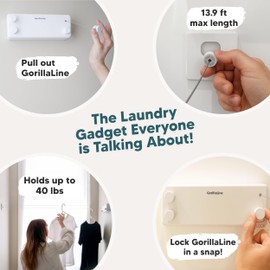 GorillaLine - Retractable Clothesline Indoor Outdoor Clothes Line - Heavy Duty Clothes Drying Laundry Line - Wall Mounted Drying Rack - Air Dry Clothing