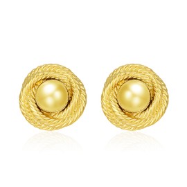 dnswez Statement Chunky Gold Silver Earrings for Women Round Rope Disc Stud Earrings Geometric Vintage Earrings Trendy Jewelry for Women (Gold)