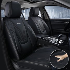 Coverado Car Seat Covers Front Seats, 2 Piece Car Seat Protector with Lumbar Support & Removable Headrest, Breathable Leather Seat Cushion Universal Fit for Truck Automotive Vehicles Black