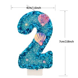 Blue Number Candle,Shell Sequins Number Candles for Birthday Cakes Mermaid Themed Party Supplies Number 2 Candle