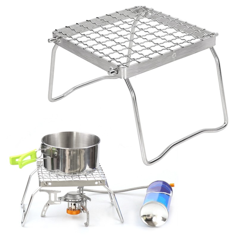 Portable Campfire Grill Silver Mini Folding Grill Rack Stainless Steel