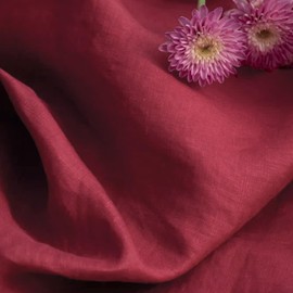 Simple&Opulence 100% Nature Linen Fabric, Solid Color Linen Fabric for Dressmaking, Sewing, Embroidery, Needlework, Upholstery, Bag - 140cm Wide (Dark Red, 0.5mx1.4m)