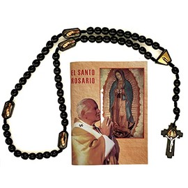 Gigi's Classy Kids El Santo Rosario a la Virgen de Guadalupe con Rosario de Madera Our Lady Guadalupe Prayer Book Black Wood Rosary 2 Pc Set