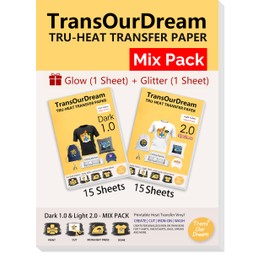 TransOurDream Iron on Heat Transfer Paper for Dark and Light Fabrics (15+15+2 Sheets, 8.5x11", Mix Pack) Iron on Transfers for T Shirts Printable HTV Heat Transfer Vinyl for Inkjet Printers