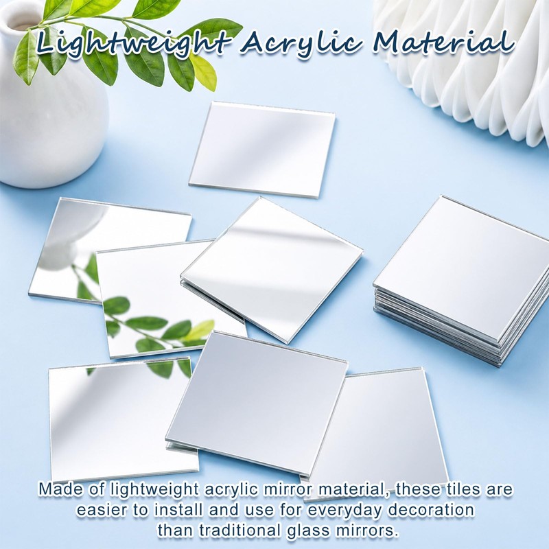 25 Pack Mini Acrylic Square Mirror Tiles, Self-Adhesive Small Mirrors