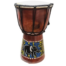 Djembe Drum Hand Painted Multicolored Dot Aborigine With Unique Random Patterns Bongo African Inspired Music Awesome Gifting Idea. Abstract Wild Animals (8 Inch, Elephant)