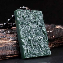 c1lint7785631 Women's Necklaces Men's Necklaces Pure Natural Fine Manual Sculpture Green Jade Gguan Yin Kwan-Yin Buddha Guanyin Pendant Necklace Men or Women Crystal Gemstone Pendant Necklace Amulet