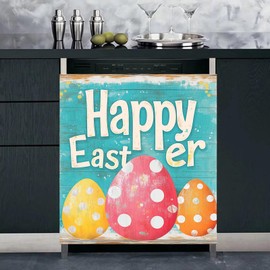 Easter Eggs Magnetic Dishwasher Front Door Cover Panel, Happy Easter Home Appliances Decor Refrigerator Magnet Sticker, Magnetic Cover for Dishwasher, (23" x 26") Magnetic
