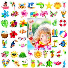 Konsait Summer Beach Pool Hawaiian Luau Themed Temporary Tattoos for Adults, 96 Assorted Tropical Tattoos, Tropical Party Decoration Supplies, Birthday Party Bag Filler, Party Favors