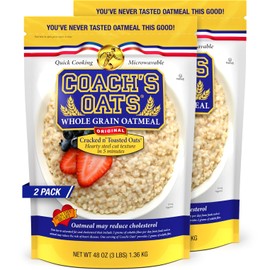 COACH'S OATS Whole Grain Oatmeal (48 oz) Pack of 2 | Cracked n’ Toasted | Quick-Cooking, Steel Cut Texture | Heart-Healthy, Delicious Breakfast | Microwavable, Stovetop, Overnight Oatmeal