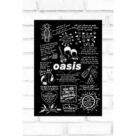 Hewson Oasis Doodle Lyric Poster - Oasis Print Gifts - Oasis Artwork Gift for Oasis Lover Fan Music Poster - Oasis Present (A3, Black Chalkboard)