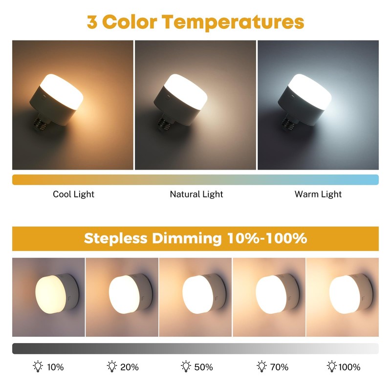 NookNova Rechargeable Light Bulbs with Remote, 10000mAh Battery Operated Light