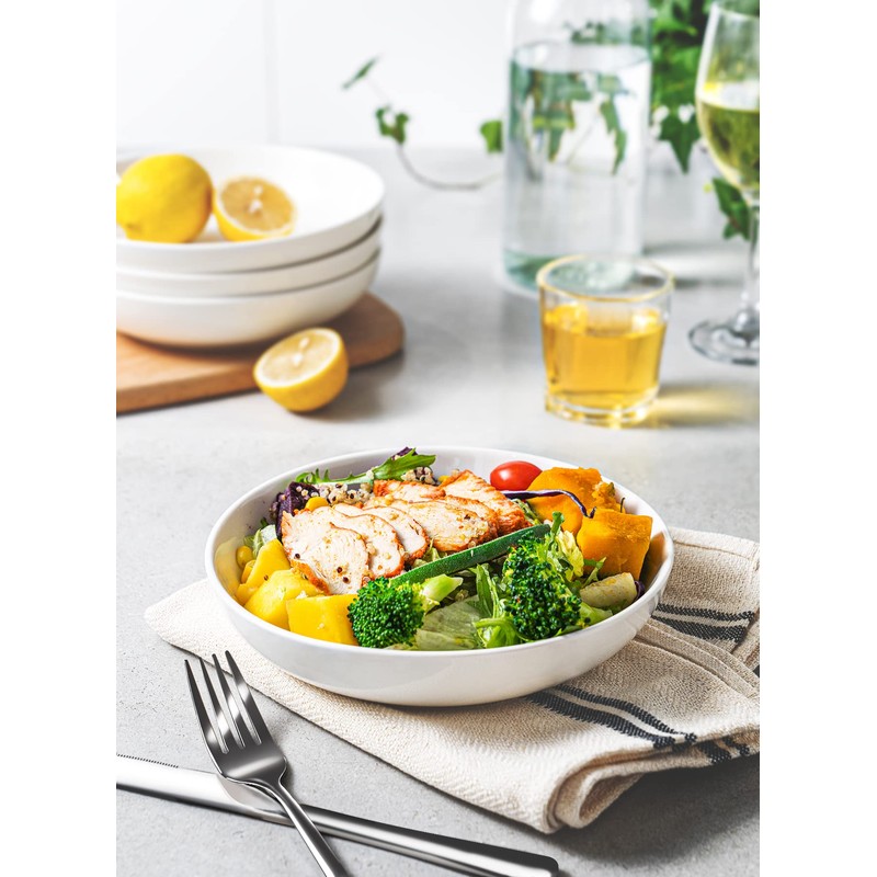 Sweese Large Salad Serving Bowls, 30 Ounce Porcelain White Pasta