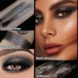 Black Glitter Eyeshadow - Highly Pigmented Iridescent Glitter Eye Black Shadow for Sensitive Eyes, Soft Fine Sparkly Smokey Eyeshadow, Long Lasting Multichrome Diamond Shimmer Eye Shadow, Talc Free