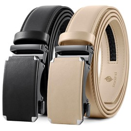DOOPAI Ratchet Belt for Men, 2 Pack Leather Belt Dress Adjustable, Designer Belts for Men Black and Beige, Belt Size Length Can Be Cut, with Gift Box