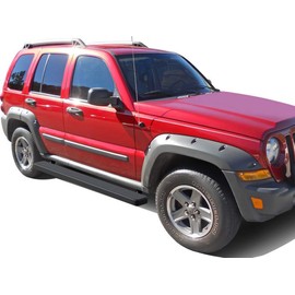 APS (Stainless Steel Black Powder Coated 5 inches Running Boards Nerf Bars Side Steps Compatible with Jeep Liberty 2002-2007 4-Door (Without Mudflaps Factory Rock Rails Must Be Removed)